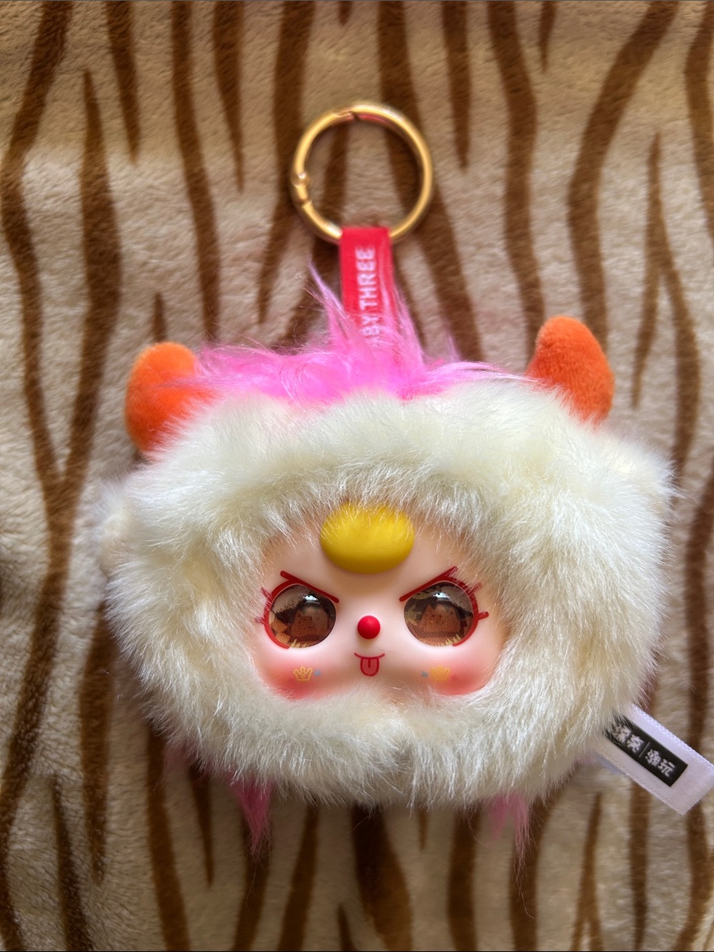 Baby three zodiac SECRET Furry Pink & Cream Character Keychain NO BOX